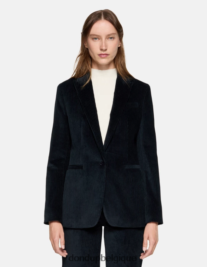femmes vêtements DONDUP bleu marine blazer en velours à simple boutonnage 8826D0378