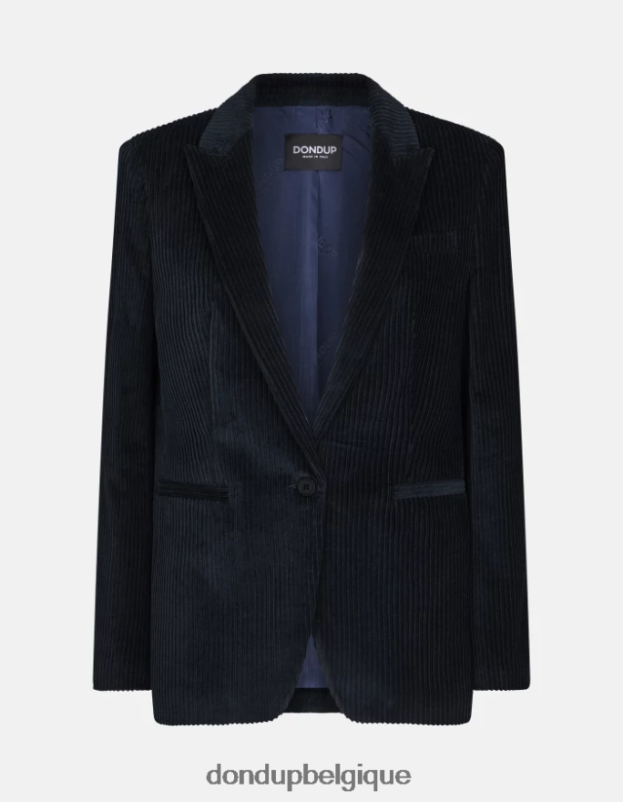 femmes vêtements DONDUP bleu marine blazer en velours à simple boutonnage 8826D0378