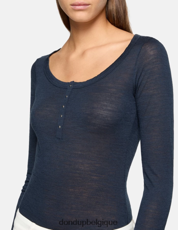 femmes vêtements DONDUP bleu marine haut henley slim en laine 8826D0430