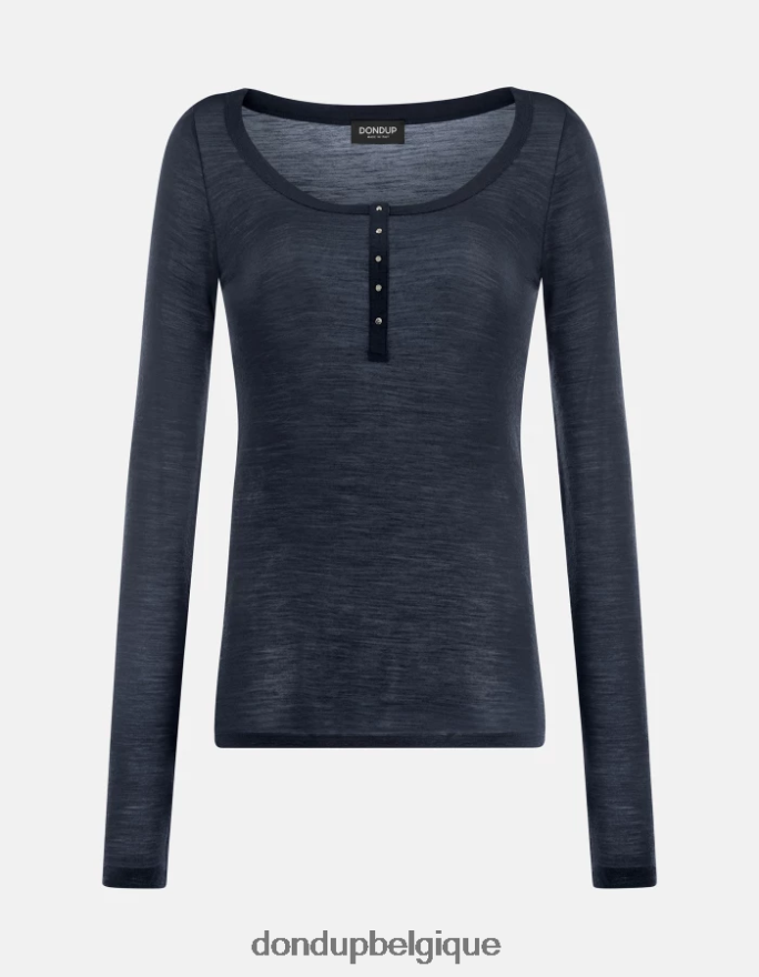 femmes vêtements DONDUP bleu marine haut henley slim en laine 8826D0430