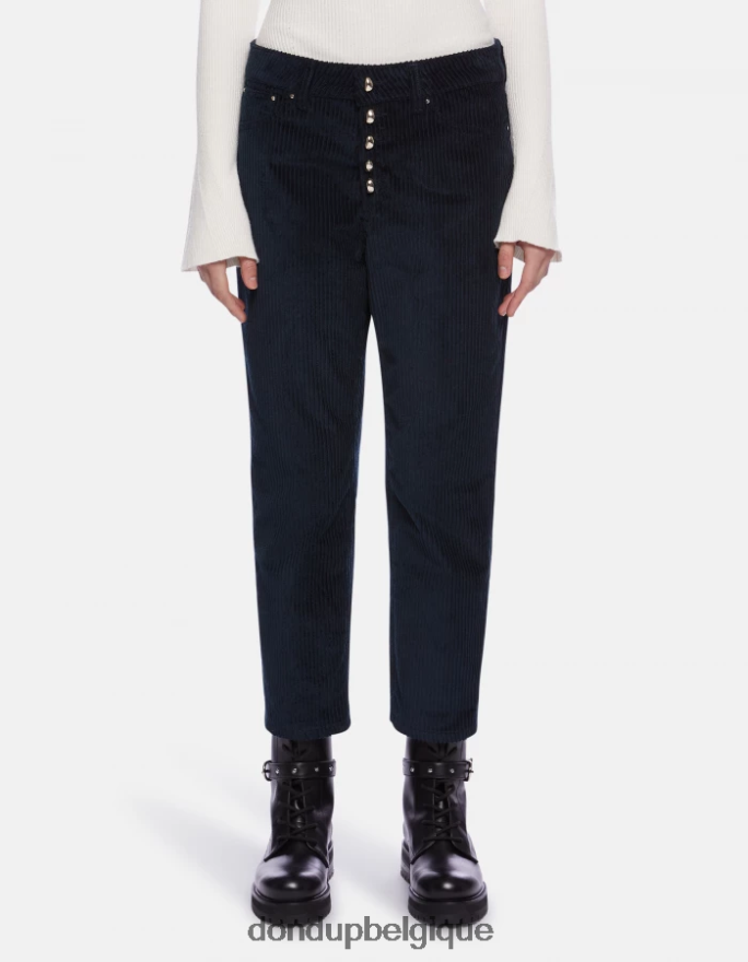 femmes vêtements DONDUP bleu marine koons pantalon ample en velours 8826D0108
