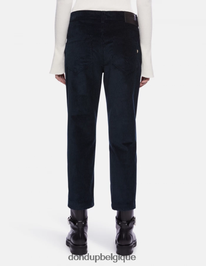 femmes vêtements DONDUP bleu marine koons pantalon ample en velours 8826D0108