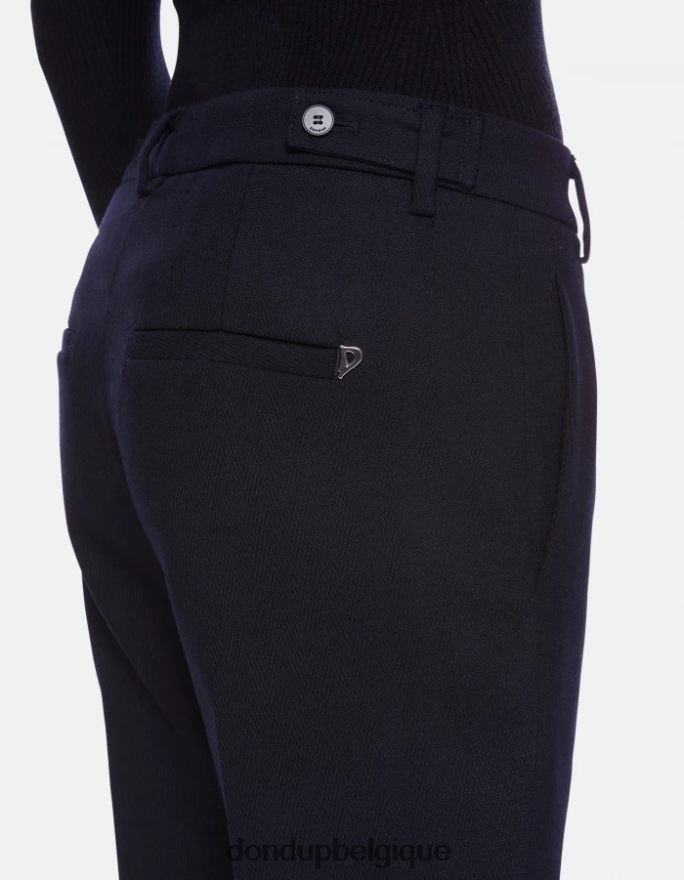 femmes vêtements DONDUP bleu marine pantalon 27 pouces coupe carotte ariel en laine mélangée 8826D0145