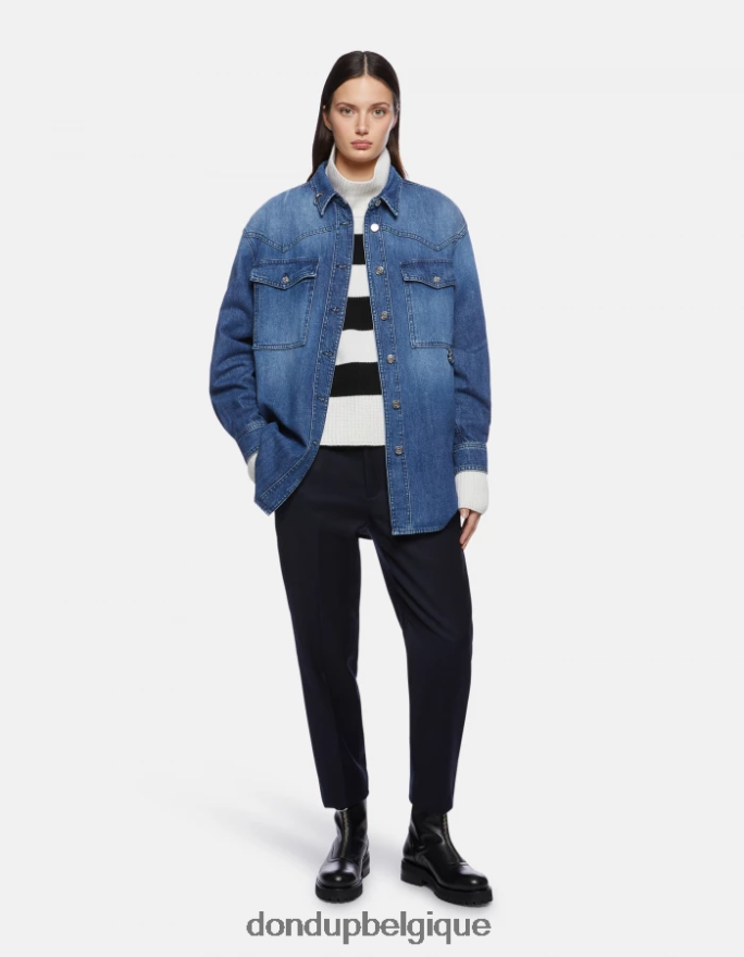 femmes vêtements DONDUP bleu marine pantalon ample en flanelle nima 8826D0222