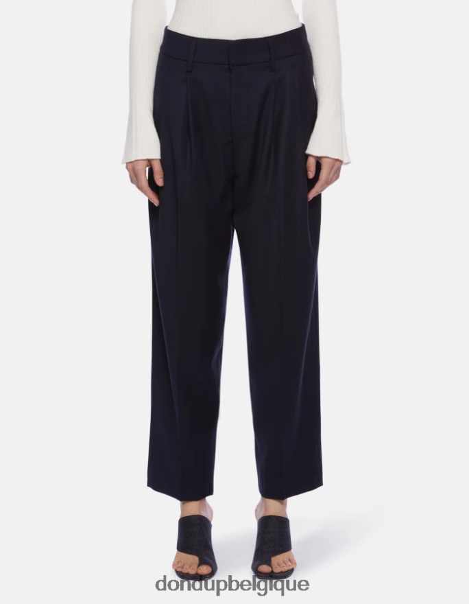 femmes vêtements DONDUP bleu marine pantalon ample en flanelle sheryl 8826D0169