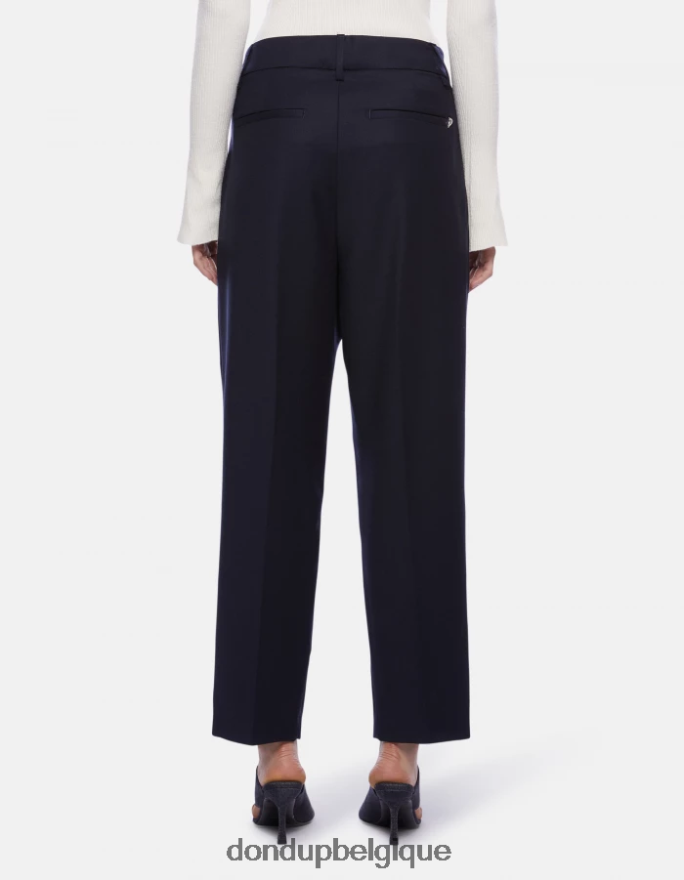 femmes vêtements DONDUP bleu marine pantalon ample en flanelle sheryl 8826D0169