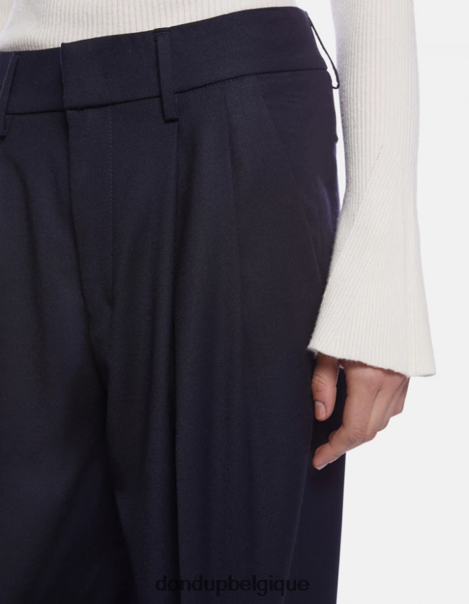 femmes vêtements DONDUP bleu marine pantalon ample en flanelle sheryl 8826D0169