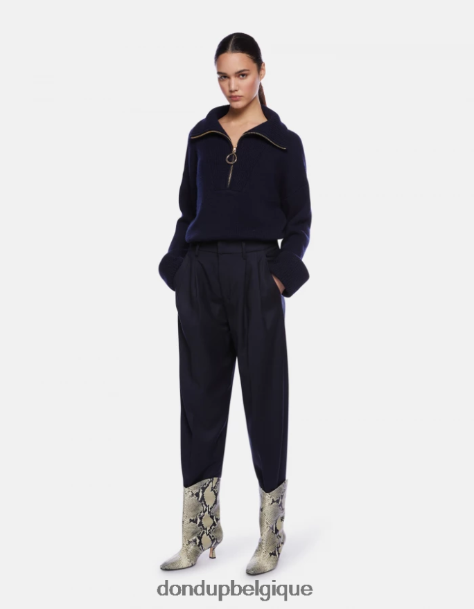 femmes vêtements DONDUP bleu marine pantalon ample en flanelle sheryl 8826D0169