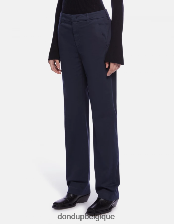 femmes vêtements DONDUP bleu marine pantalon en satin coupe classique Patty 8826D0203
