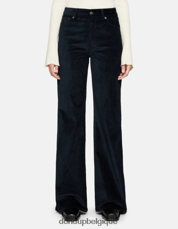 femmes vêtements DONDUP bleu marine pantalon large en velours ambre 8826D044