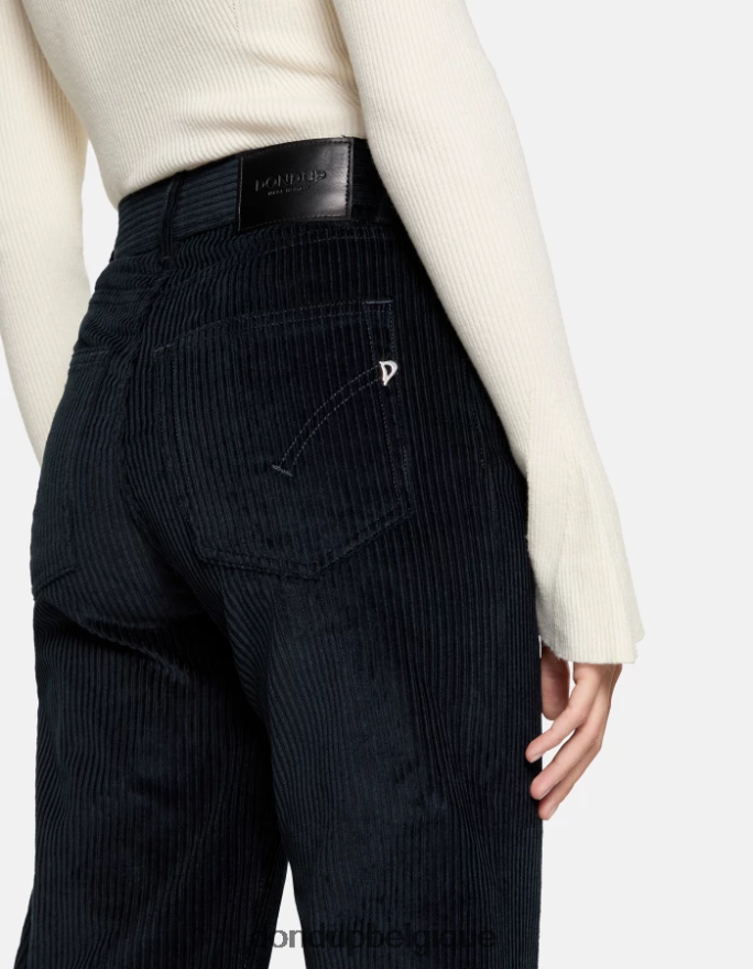 femmes vêtements DONDUP bleu marine pantalon large en velours ambre 8826D044