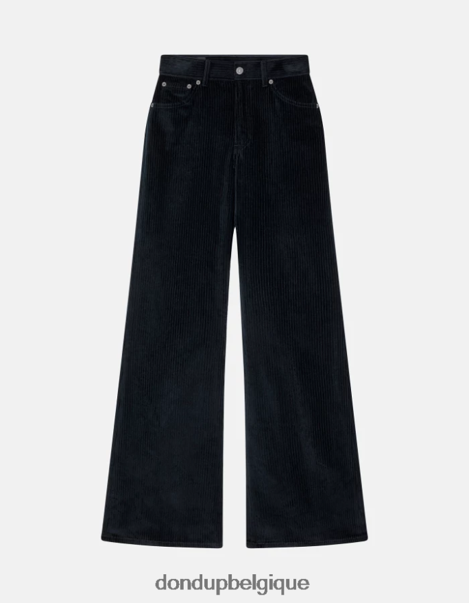 femmes vêtements DONDUP bleu marine pantalon large en velours ambre 8826D044