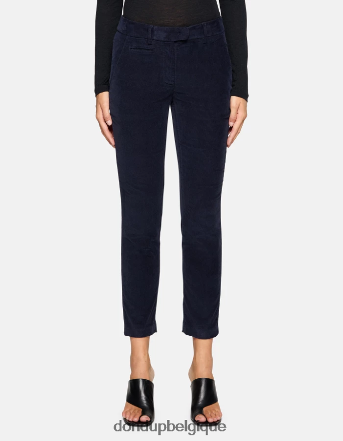 femmes vêtements DONDUP bleu marine pantalon slim en velours parfait 8826D0156