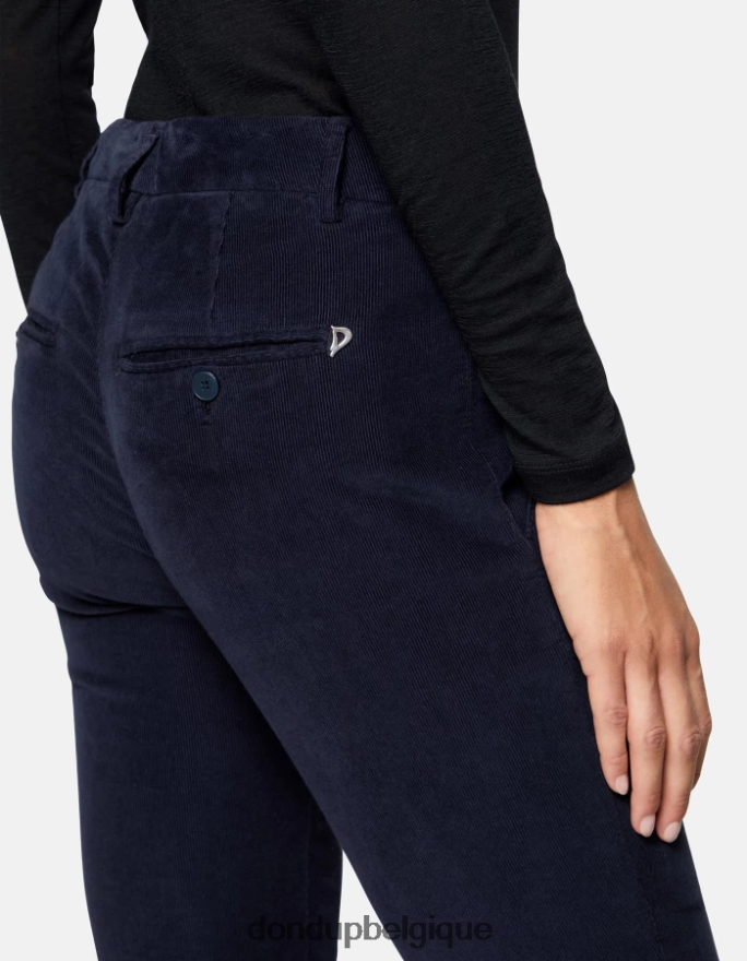 femmes vêtements DONDUP bleu marine pantalon slim en velours parfait 8826D0156