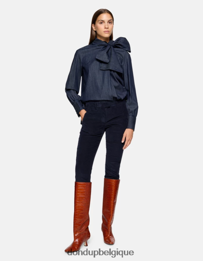 femmes vêtements DONDUP bleu marine pantalon slim en velours parfait 8826D0156