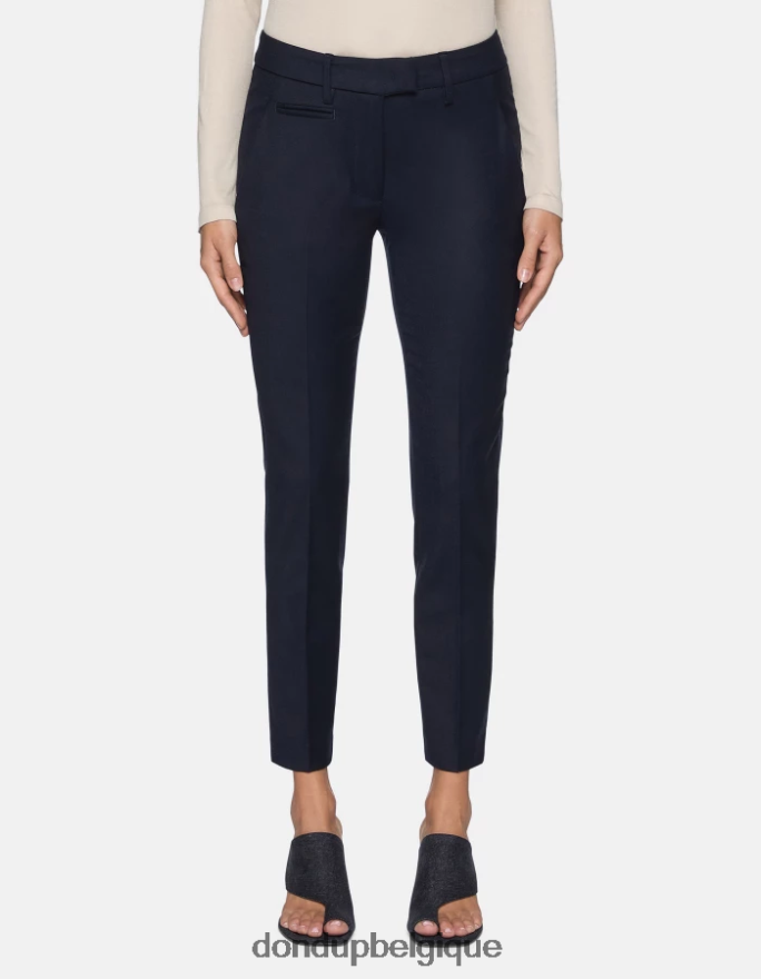 femmes vêtements DONDUP bleu marine pantalon slim fit en flanelle 8826D0229