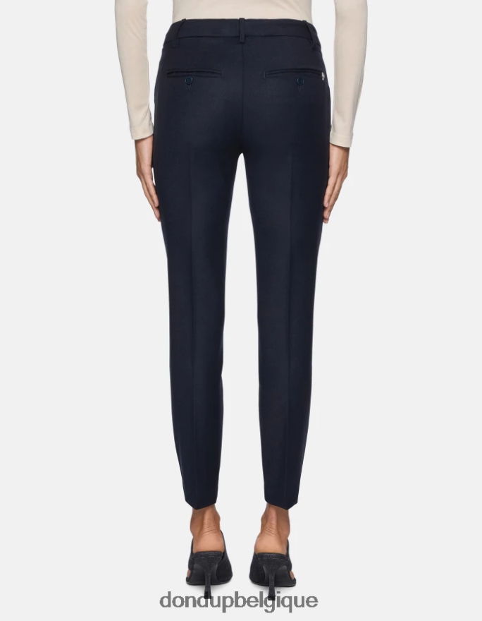 femmes vêtements DONDUP bleu marine pantalon slim fit en flanelle 8826D0229