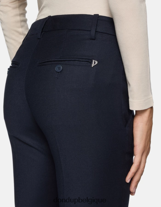 femmes vêtements DONDUP bleu marine pantalon slim fit en flanelle 8826D0229