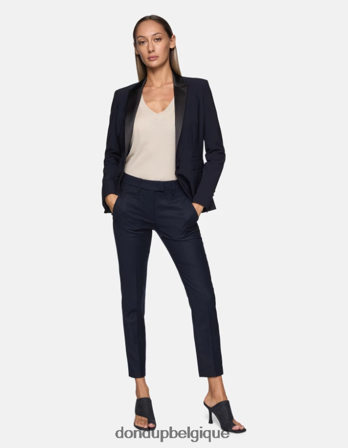 femmes vêtements DONDUP bleu marine pantalon slim fit en flanelle 8826D0229