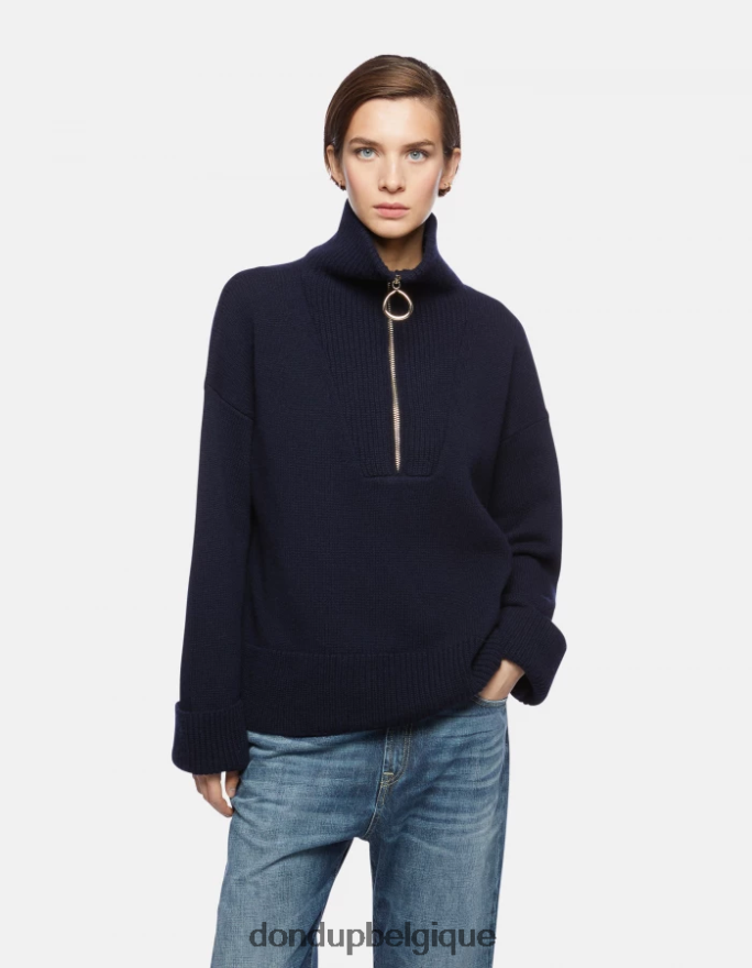 femmes vêtements DONDUP bleu marine pull oversize en laine à col polo 8826D0336