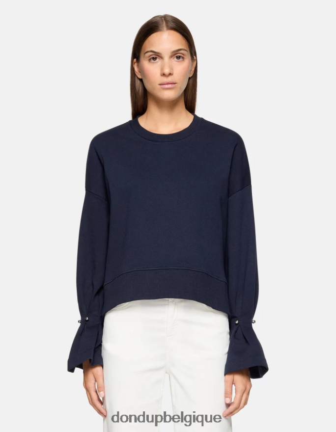femmes vêtements DONDUP bleu marine sweat-shirt coupe classique à col rond 8826D0426
