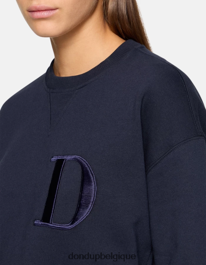 femmes vêtements DONDUP bleu marine sweat-shirt coupe classique à col rond 8826D0433