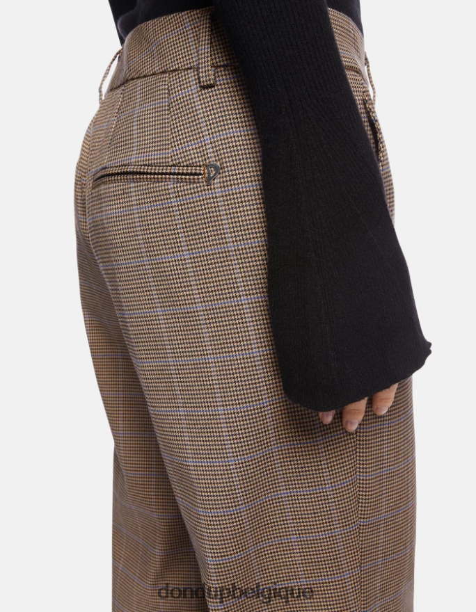 femmes vêtements DONDUP bleu meli pantalon ample 30 pouces pied-de-poule 8826D0230