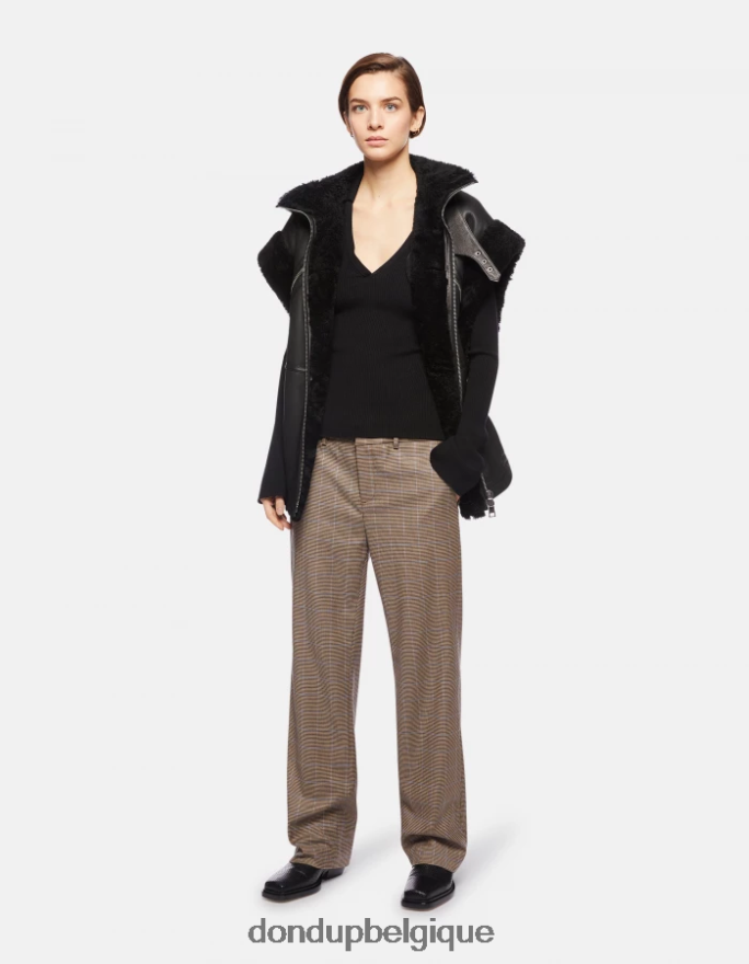 femmes vêtements DONDUP bleu meli pantalon ample 30 pouces pied-de-poule 8826D0230