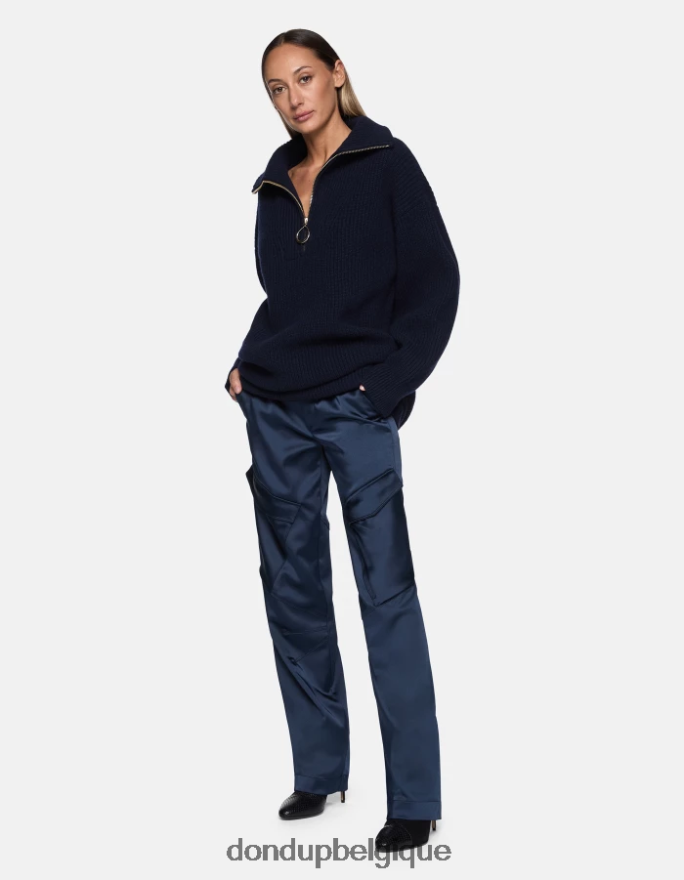 femmes vêtements DONDUP bleu pantalon ample en satin camila 8826D0199