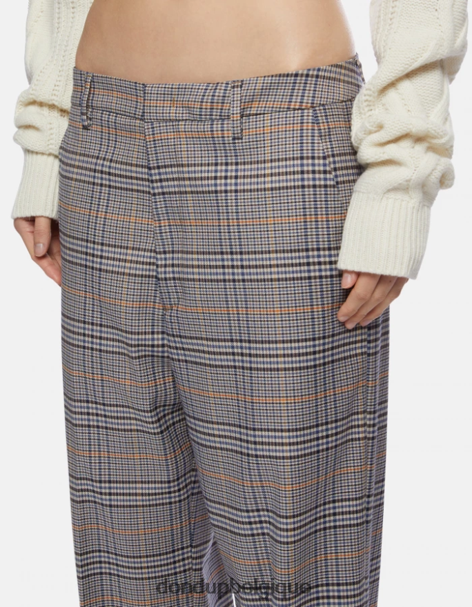 femmes vêtements DONDUP bleu pantalon ample à carreaux prince de galles micaela 8826D0210