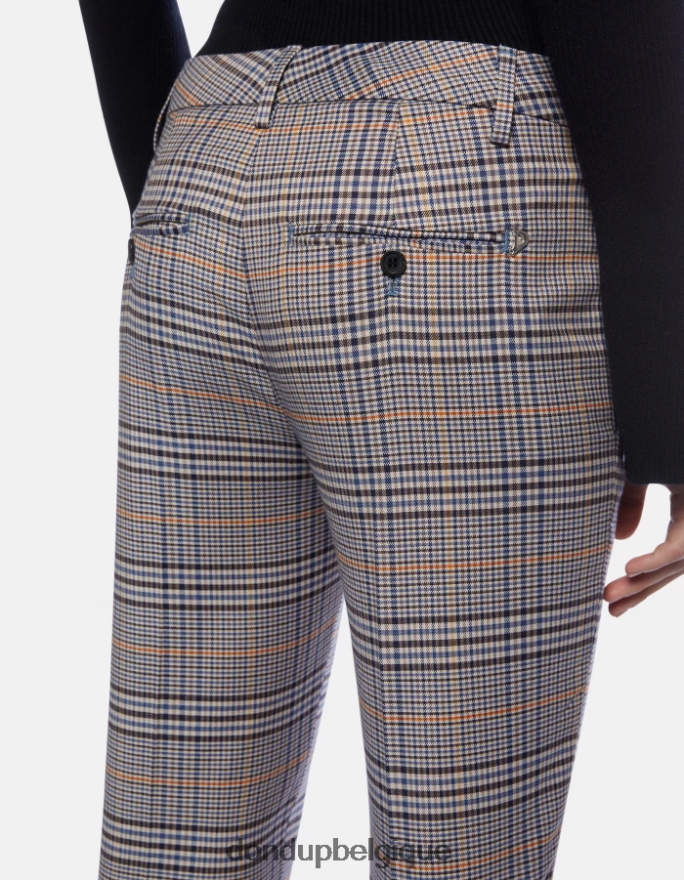 femmes vêtements DONDUP bleu pantalon slim fit parfait en tissu à carreaux prince de galles 8826D0226