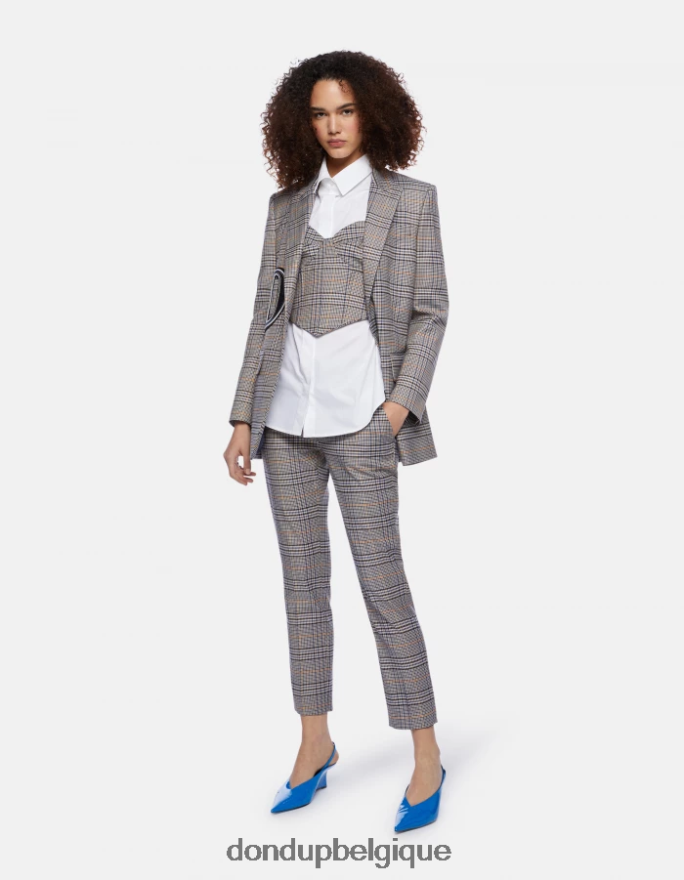 femmes vêtements DONDUP bleu pantalon slim fit parfait en tissu à carreaux prince de galles 8826D0226