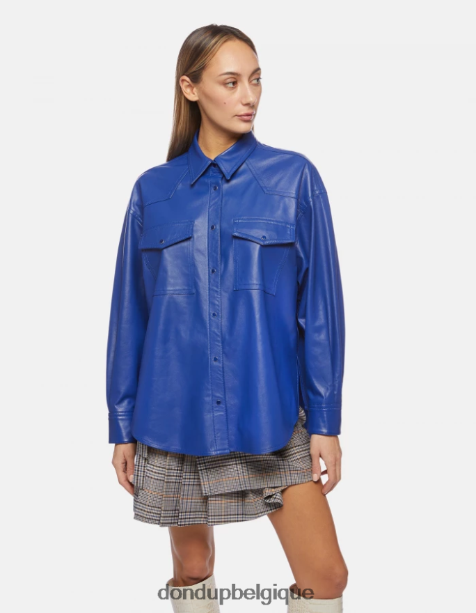 femmes vêtements DONDUP bleu royal chemise ample en cuir nappa 8826D0263