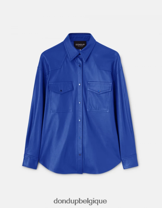 femmes vêtements DONDUP bleu royal chemise ample en cuir nappa 8826D0263