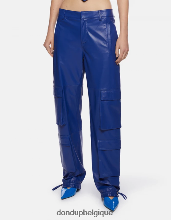 femmes vêtements DONDUP bleu royal pantalon ample en cuir nappa tori 8826D0197