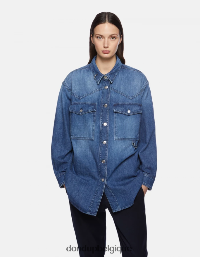 femmes vêtements DONDUP bleu surchemise en jean 8826D0255
