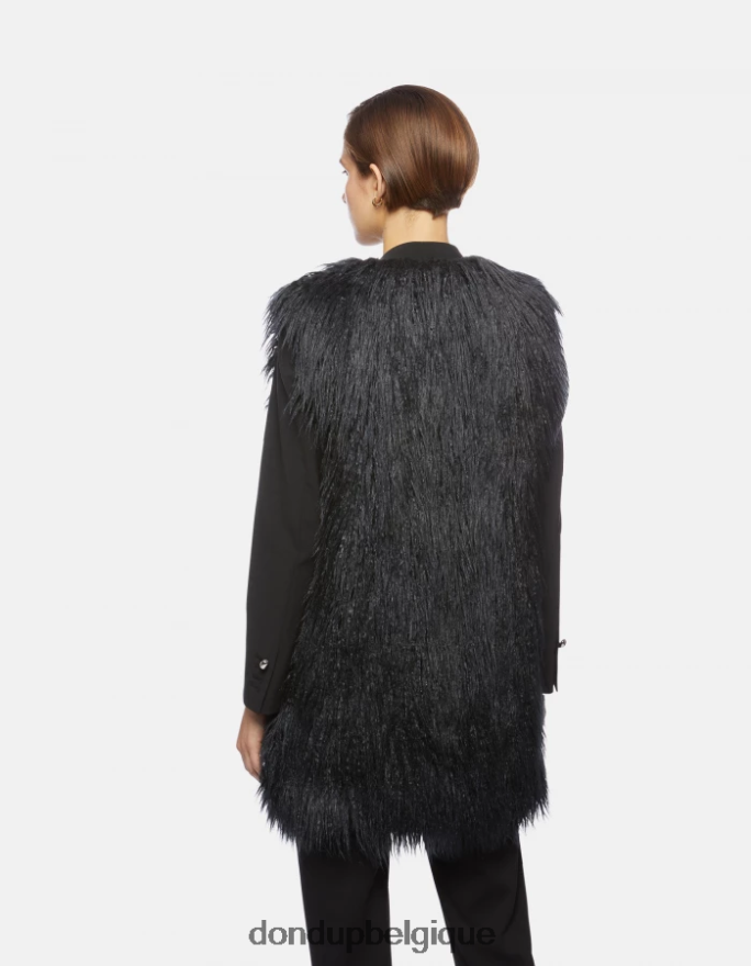 femmes vêtements DONDUP bleu touareg gilet coupe classique en fourrure éco-mongole 8826D0358