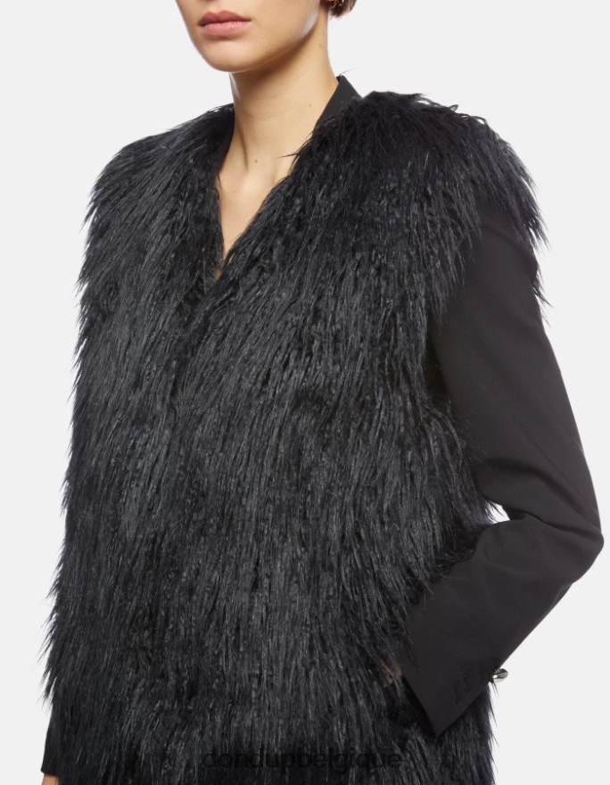 femmes vêtements DONDUP bleu touareg gilet coupe classique en fourrure éco-mongole 8826D0358