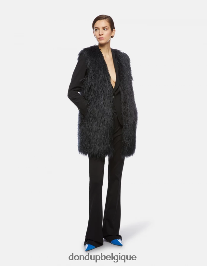 femmes vêtements DONDUP bleu touareg gilet coupe classique en fourrure éco-mongole 8826D0358