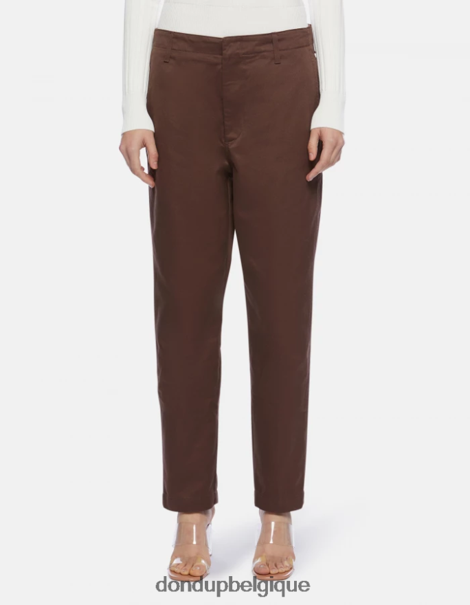 femmes vêtements DONDUP brun pantalon en coton coupe carotte janis 8826D0159