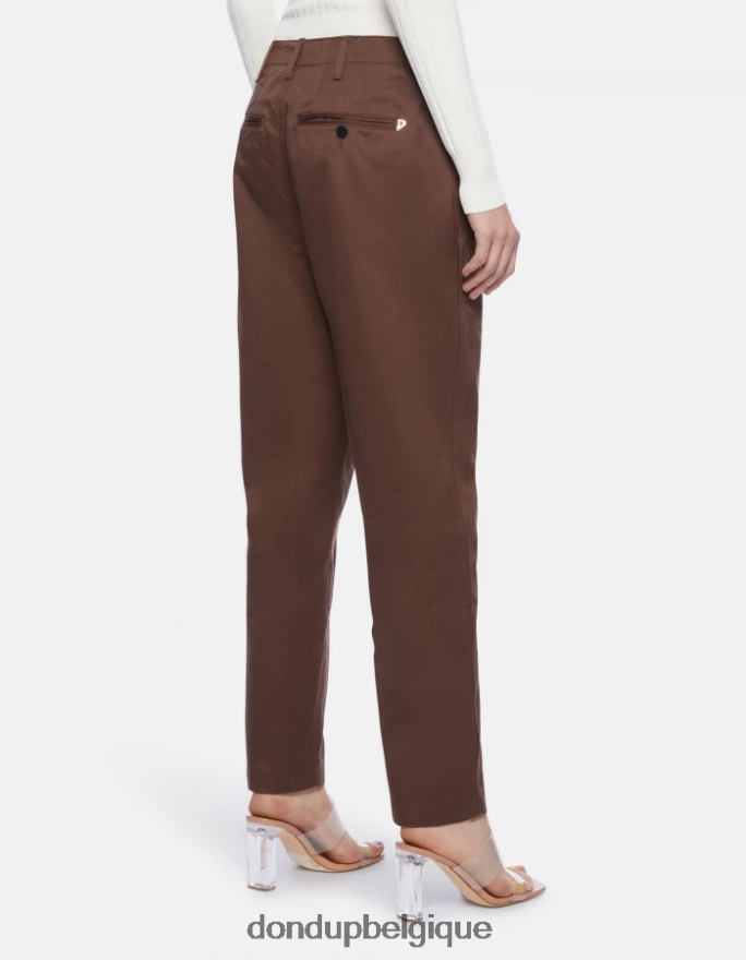 femmes vêtements DONDUP brun pantalon en coton coupe carotte janis 8826D0159