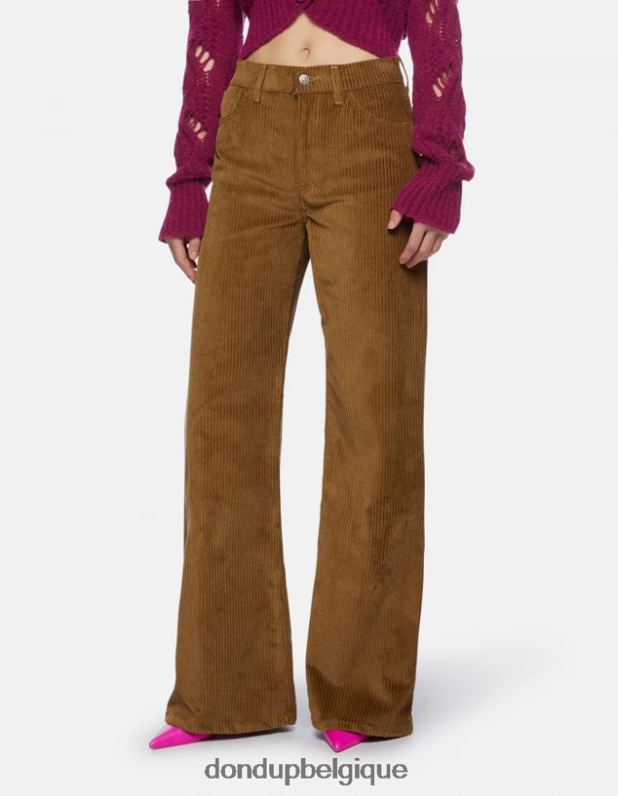 femmes vêtements DONDUP cannelle pantalon large en velours ambre 8826D045