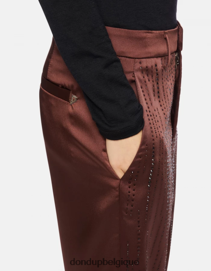 femmes vêtements DONDUP cioccolato pantalon ample en satin micaela 8826D0191