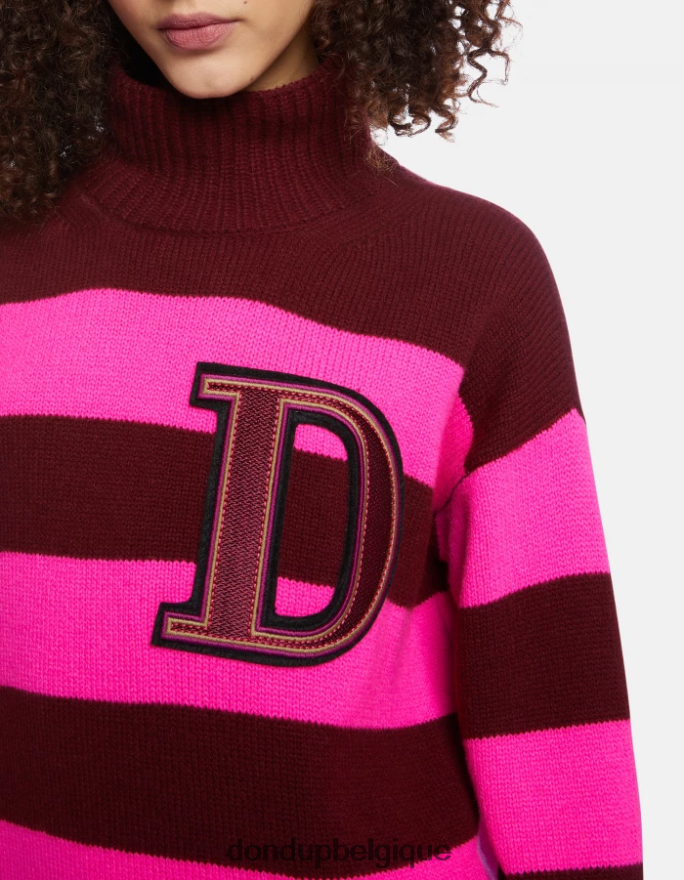 femmes vêtements DONDUP fuchsia  pruneau pull oversize à col polo en côtes anglaises 8826D0315