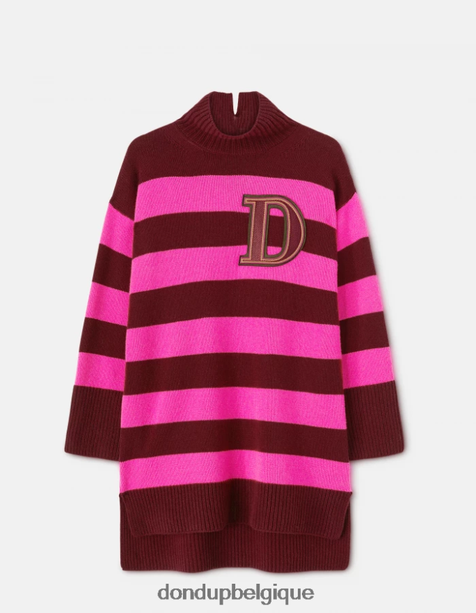 femmes vêtements DONDUP fuchsia  pruneau pull oversize à col polo en côtes anglaises 8826D0315