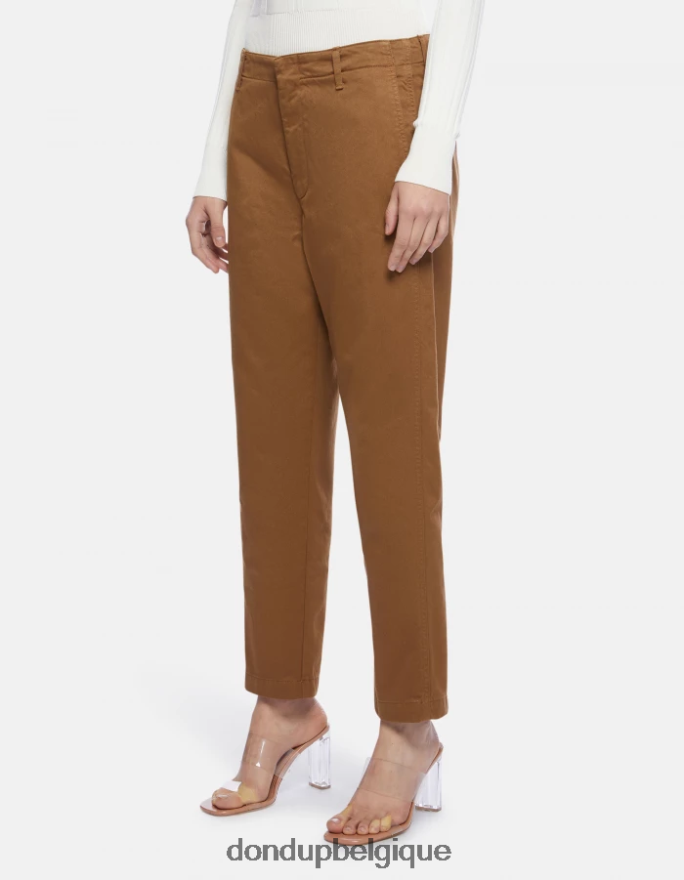 femmes vêtements DONDUP kaki pantalon en coton coupe carotte janis 8826D0129