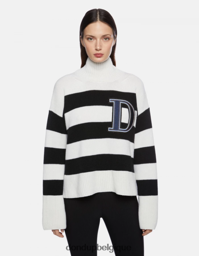 femmes vêtements DONDUP noir blanc pull oversize à col polo en côtes anglaises 8826D0329
