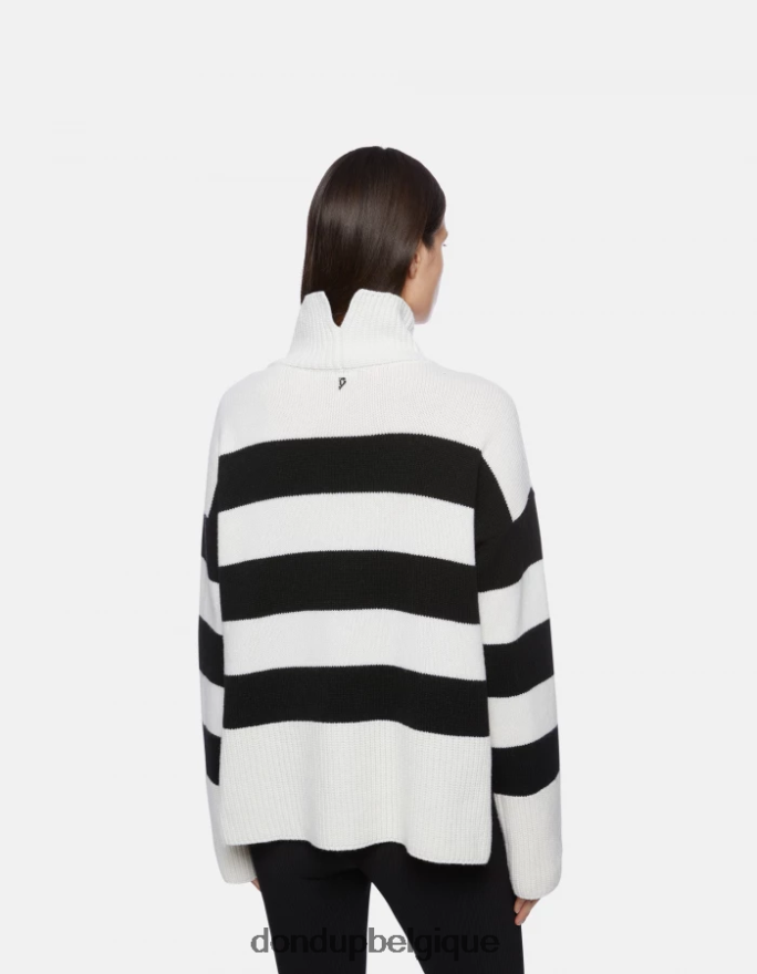 femmes vêtements DONDUP noir blanc pull oversize à col polo en côtes anglaises 8826D0329