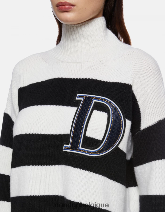 femmes vêtements DONDUP noir blanc pull oversize à col polo en côtes anglaises 8826D0329