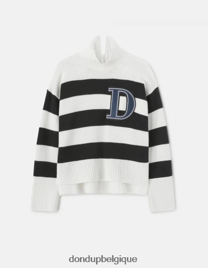femmes vêtements DONDUP noir blanc pull oversize à col polo en côtes anglaises 8826D0329